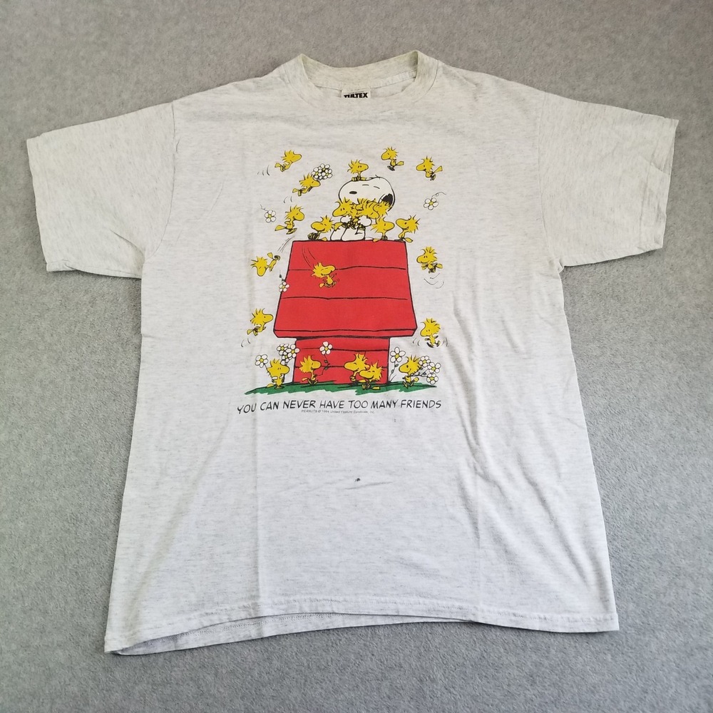 Vintage Snoopy Shirt Mens Large Gray Peanuts Woodstock Doghouse 90s Tultex 1994